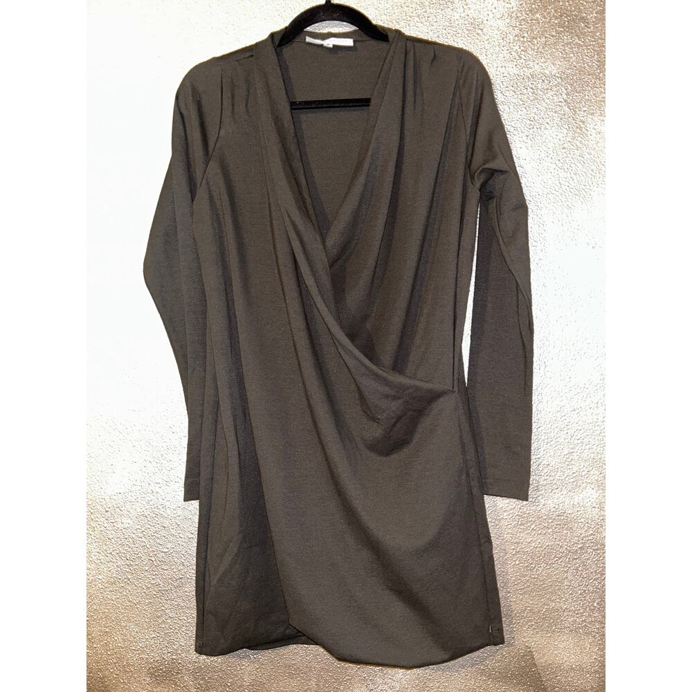Bryn Walker Old Money Professional Surplice Faux Wrap Long Sleeves Tunic Dress